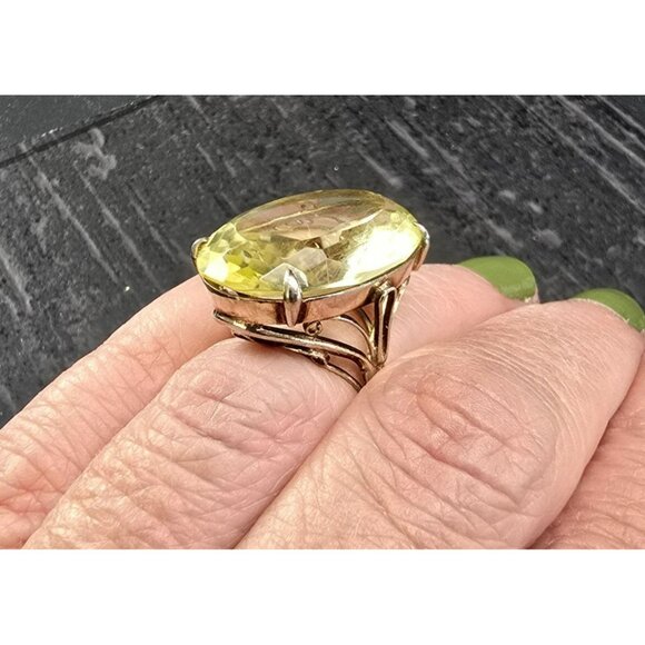 Vintage Oval Cut Yellow Gemstone Ring With Intricate Silver Band Design HS137 - Picture 3 of 16